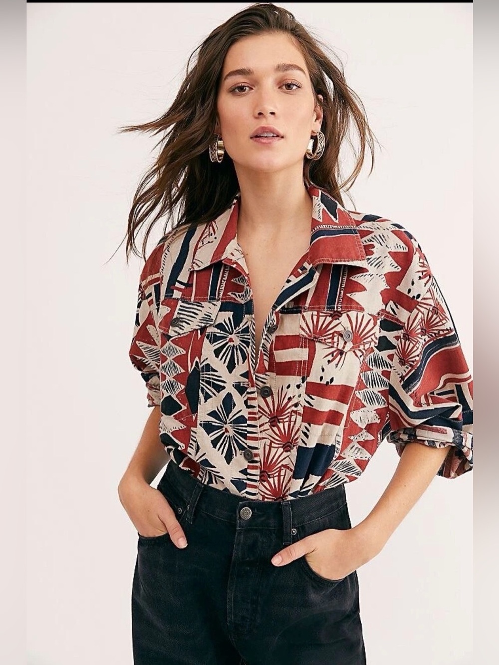FREE PEOPLE Golden Nile Jacket Shirt Aztec S‎